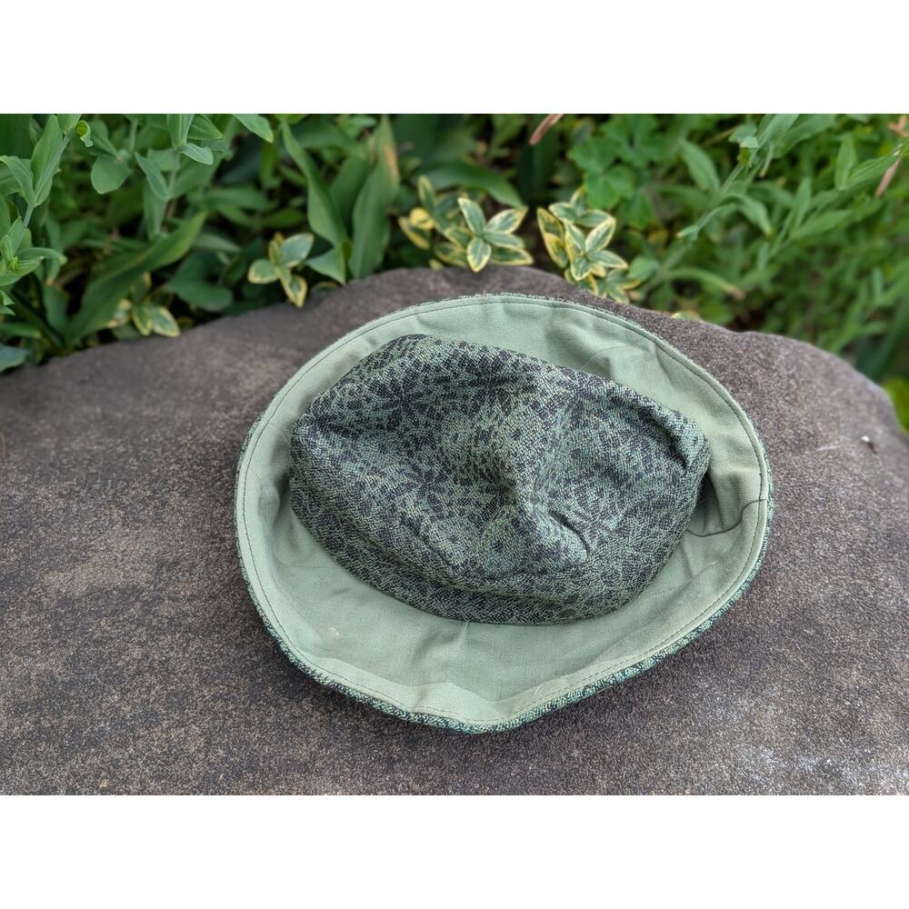 Vintage Style Bucket Hat Green Fabric